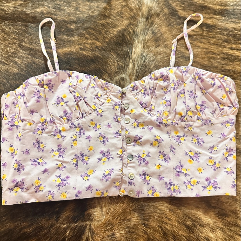 Zara Lilac Floral Button-Up Crop Top